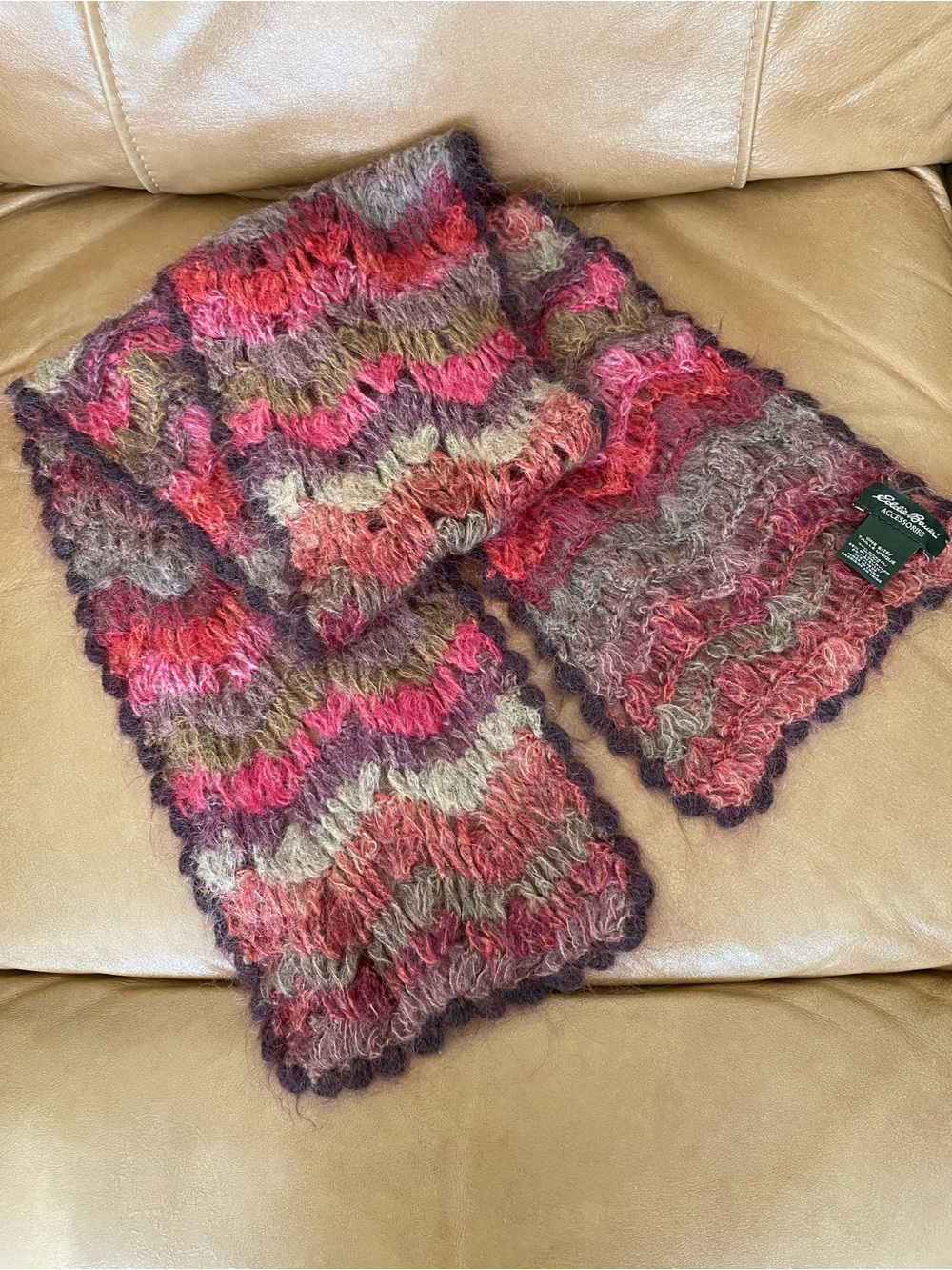 Eddie Bauer Multicolor Wave Knit Mohair Scarf in Pink & Brown
